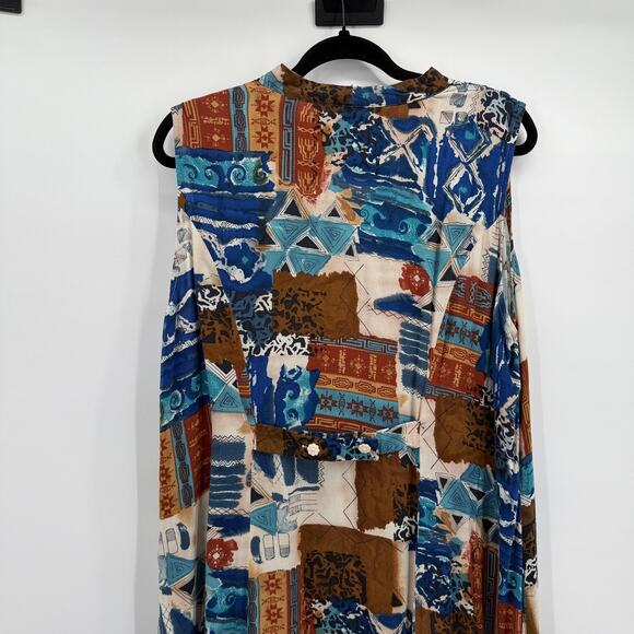 Joni Blair Dress Womens 20 Multicolor Sleeveless Button Southwest Midi Boho - Picture 7 of 13